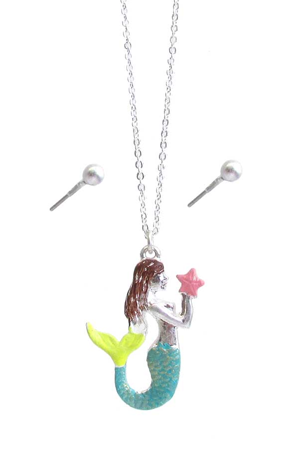 Sealife theme epoxy mermaid necklace set