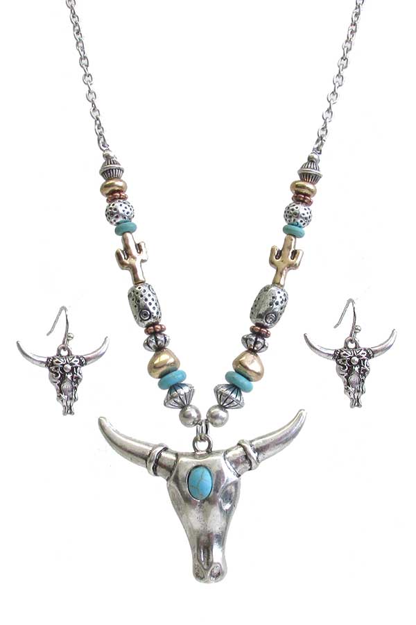 WESTERN THEME LONG HORN NECKLACE SET