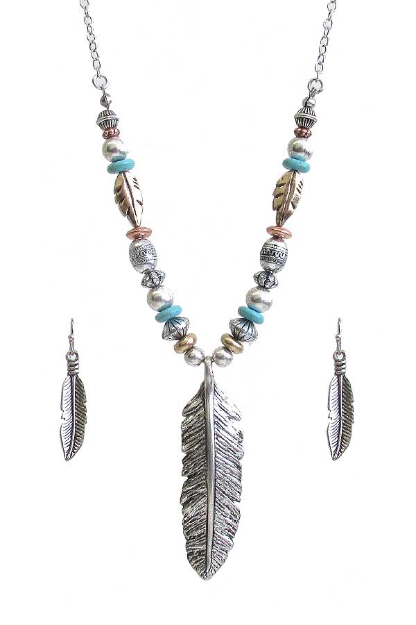 Western theme leaf necklace set