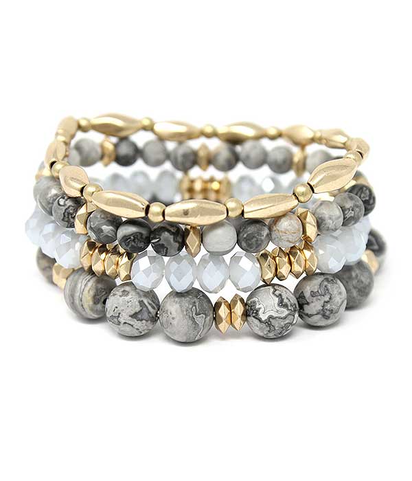 MULTI LAYER SEMI PRECIOUS STONE MIX STRETCH BRACELET SET