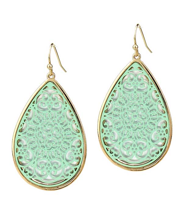 METAL FILIGREE TEARDROP EARRING