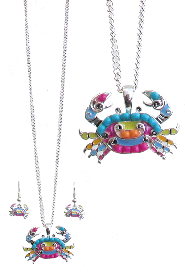 SEALIFE THEME SEEDBEAD CRAB PENDANT NECKLACE SET