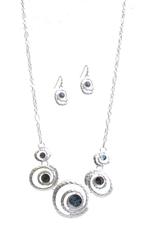 ABALONE AND SWIRL METAL LINK LONG NECKLACE SET