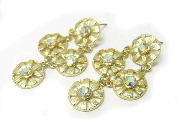 Crystal stud small disk cascade drop earring