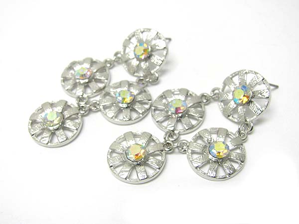 Crystal stud small disk cascade drop earring