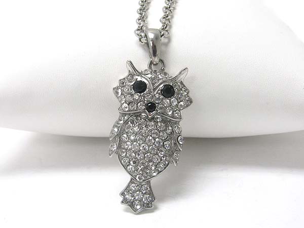 Crystal stud owl pendant long necklace