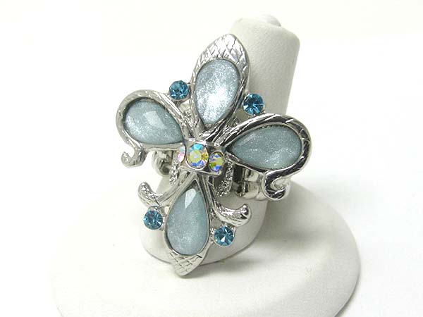 Crystal and glass deco fleur de lis stretch ring