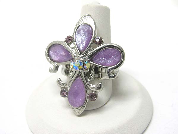 Crystal and glass deco fleur de lis stretch ring
