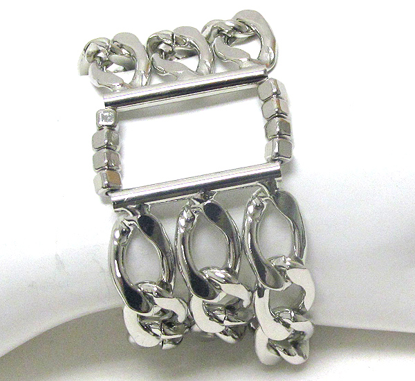 TRIPLE THICK METAL CHAIN LINK STRETCH BRACELET