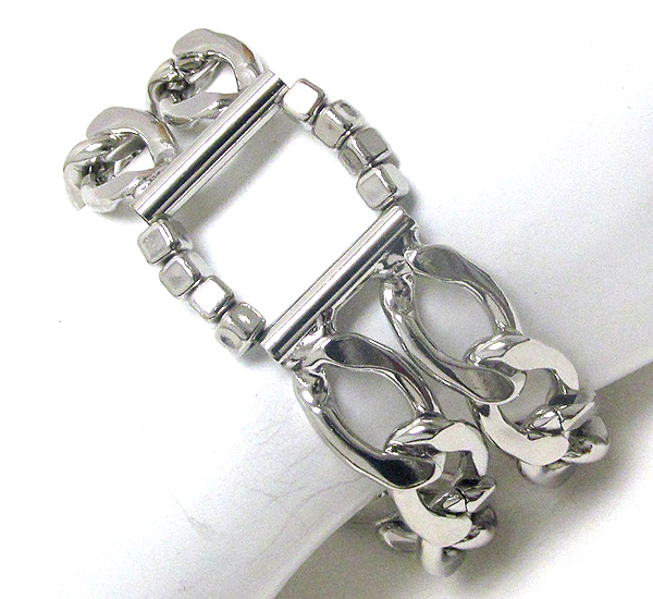 Double thick metal chain link stretch bracelet