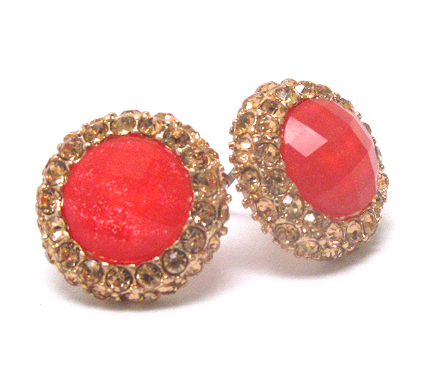 Facet acrylic stone center and crystal deco earring