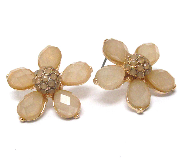 Center crystal and facet acrylic petal earring
