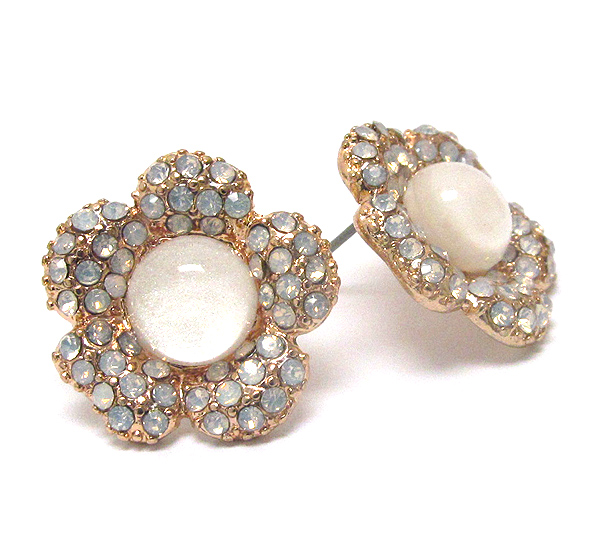 Crystal pave and acrylic stone flower earring
