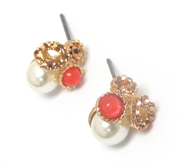 Crystal and pearl mix deco earring