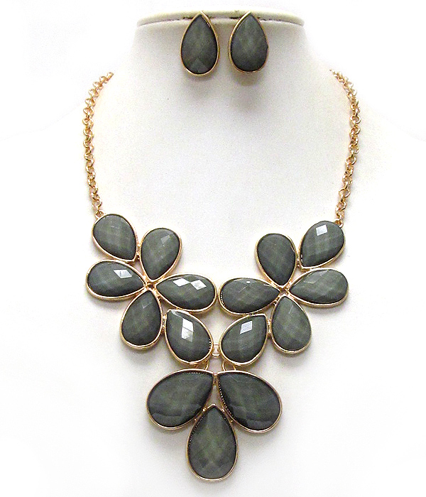 Facet acrylic stone multi flower link necklace earring set