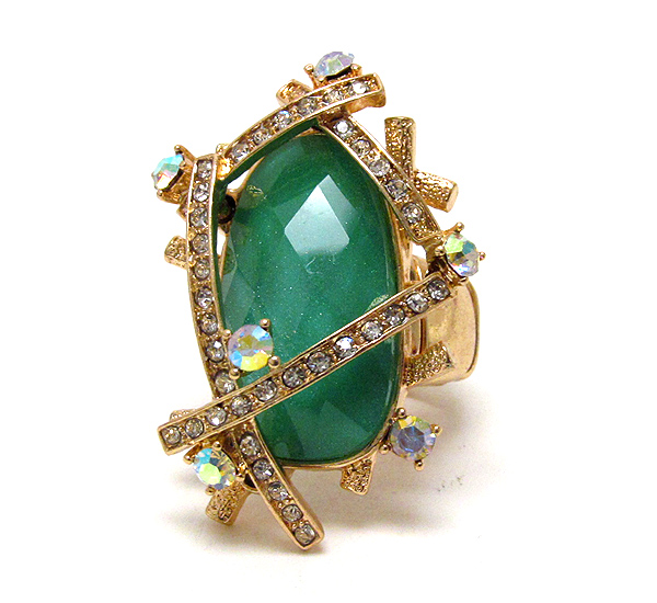 Facet glass and crystal deco art stretch ring