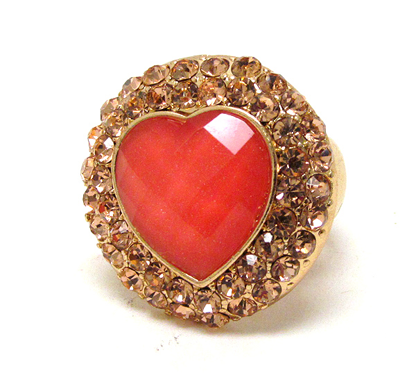 Facet heart glass and crystal deco stretch ring