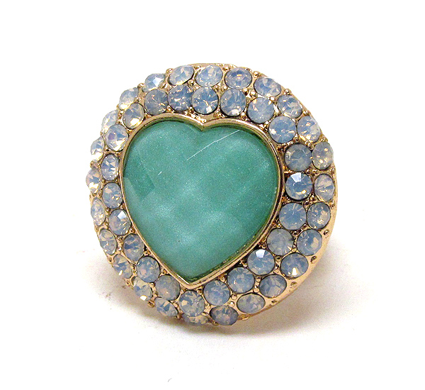 Facet heart glass and crystal deco stretch ring