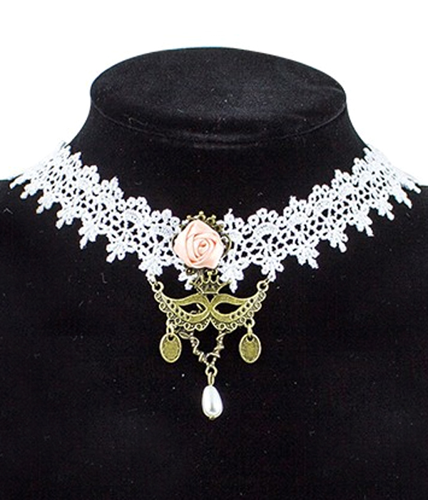 Handmade retro gothic steampunk lace mask chocker necklace
