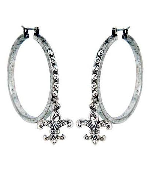 Fleur de lis dangle hoop earring