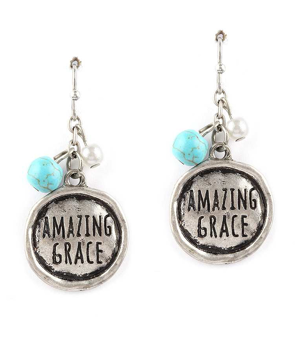 Handmade metal disk drop earring - amazing grace