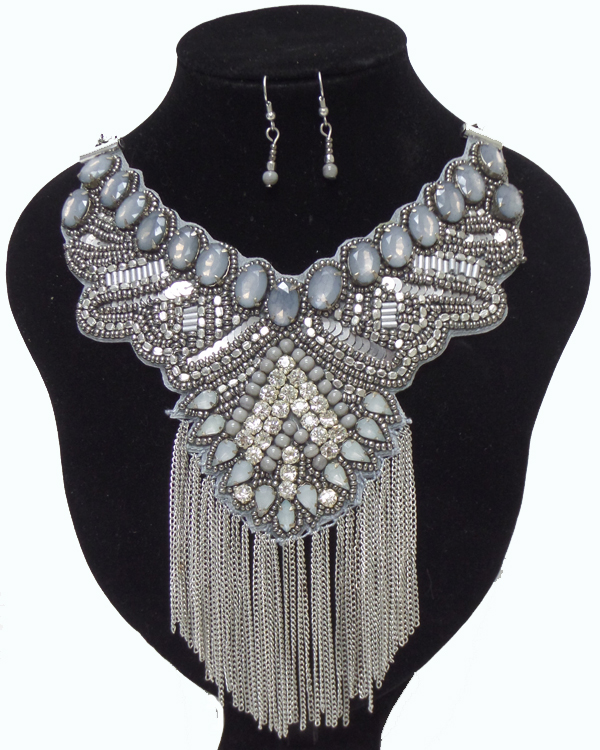 Multi seedbeads bib with chain drop necklace set