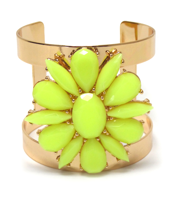 Neon large flower metal cuff bracelet