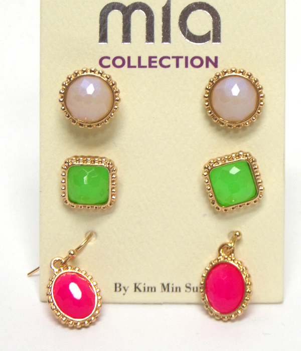 Multi color 3 pair earring set