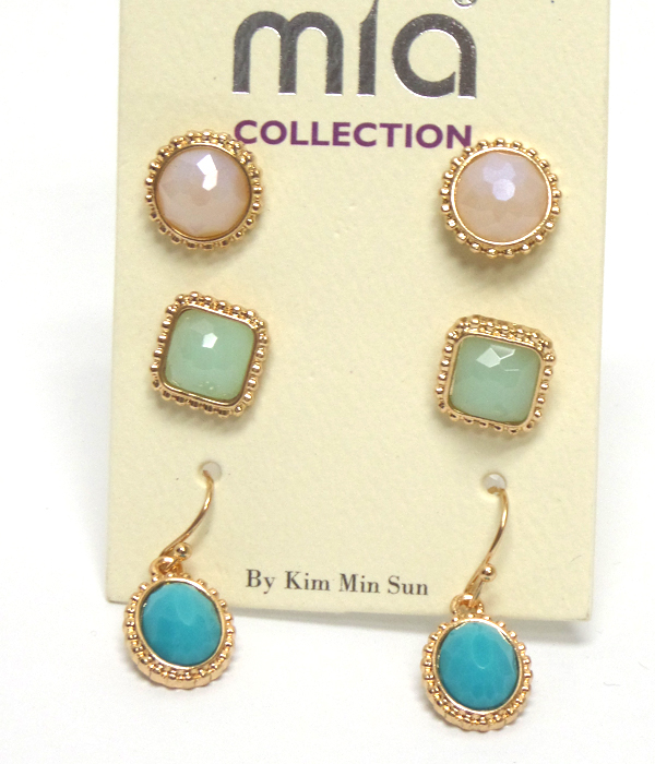 Multi color 3 pair earring set