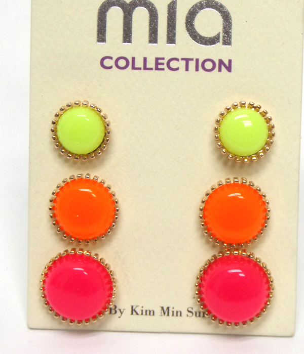 Neon color 3 pair earring set