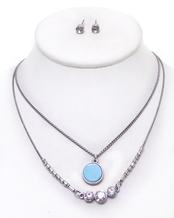 2 layer with turquoise stone necklace set 
