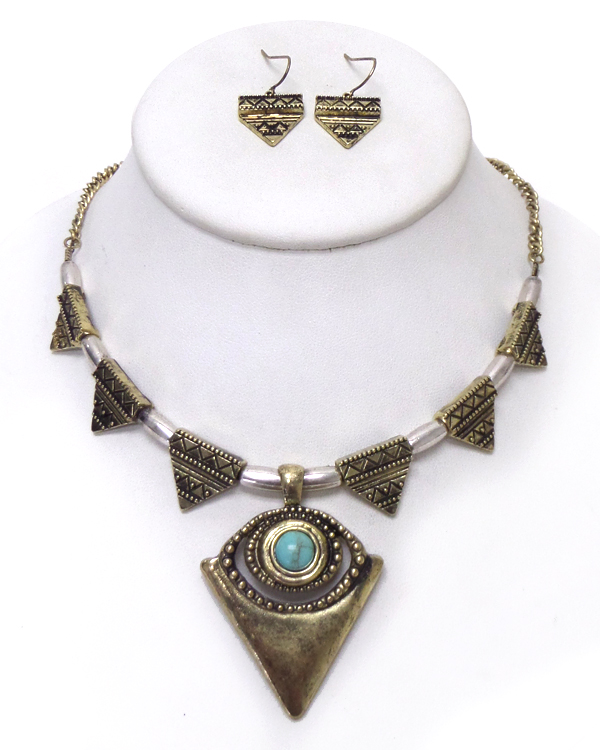 Turquoise evil eye bohemian style necklace set