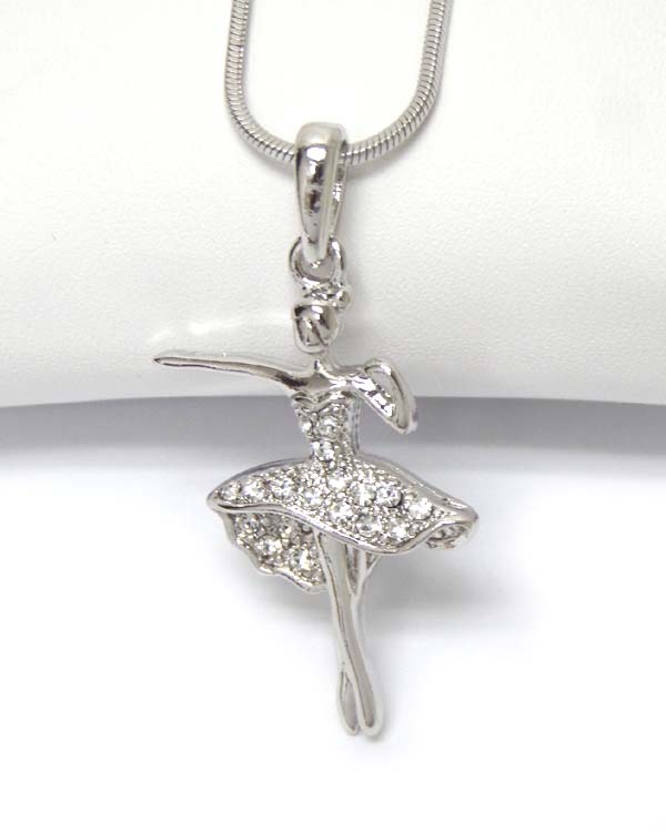 Made in korea whitegold plating crystal ballerina pendant necklace