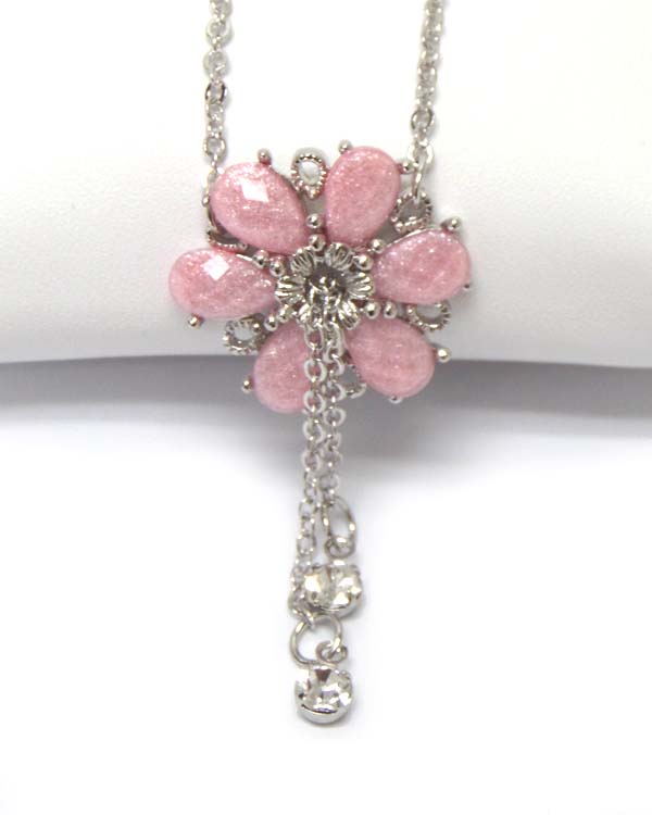 Made in korea whitegold plating crystal flower pendant necklace