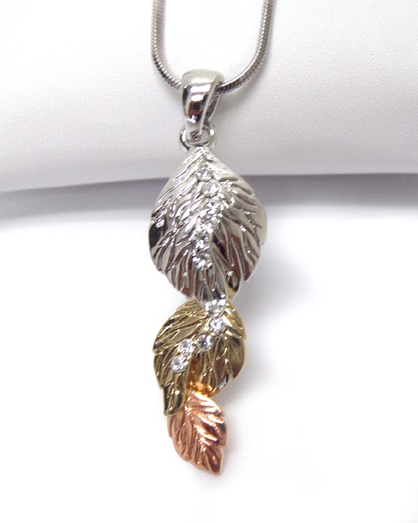 Made in korea whitegold plating crystal leaves pendant necklace