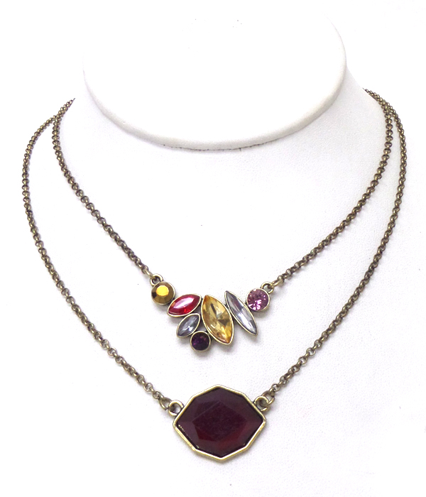 2 layer chain stone necklace set 