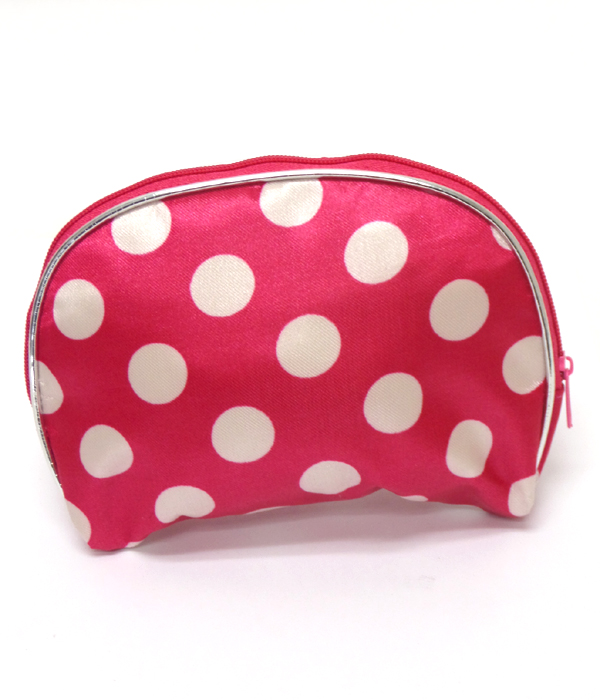 Polka dot print zipper top make up bag