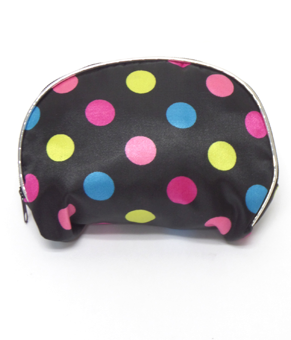 Polka dot print zipper top make up bag