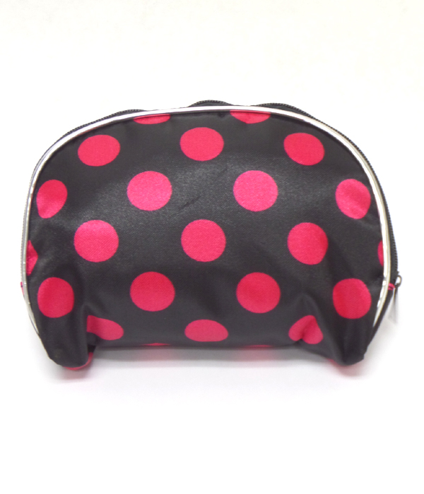 Polka dot print zipper top make up bag