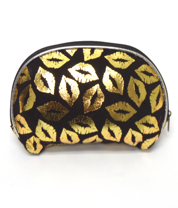 Lip print zipper top make up bag