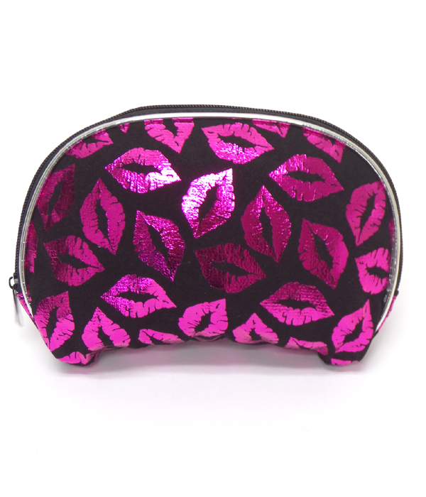 Lip print zipper top make up bag