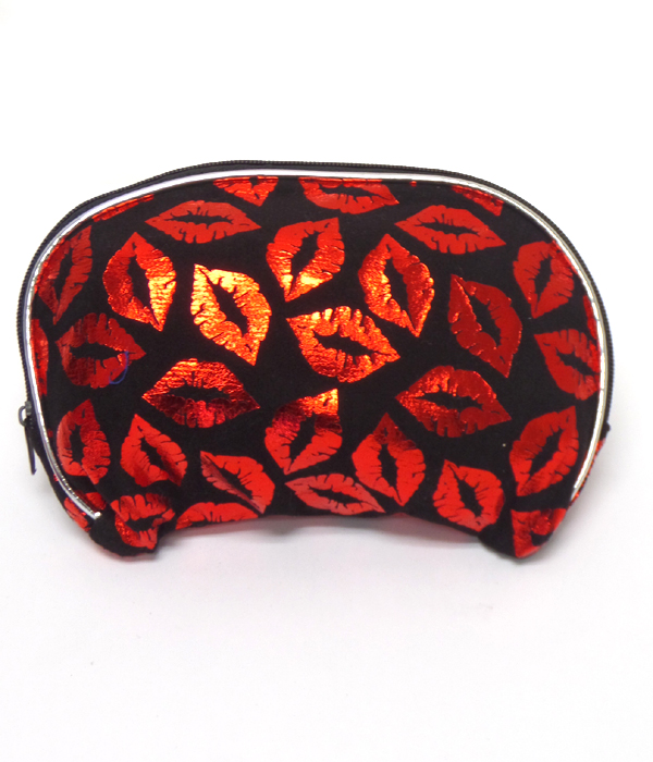 Lip print zipper top make up bag