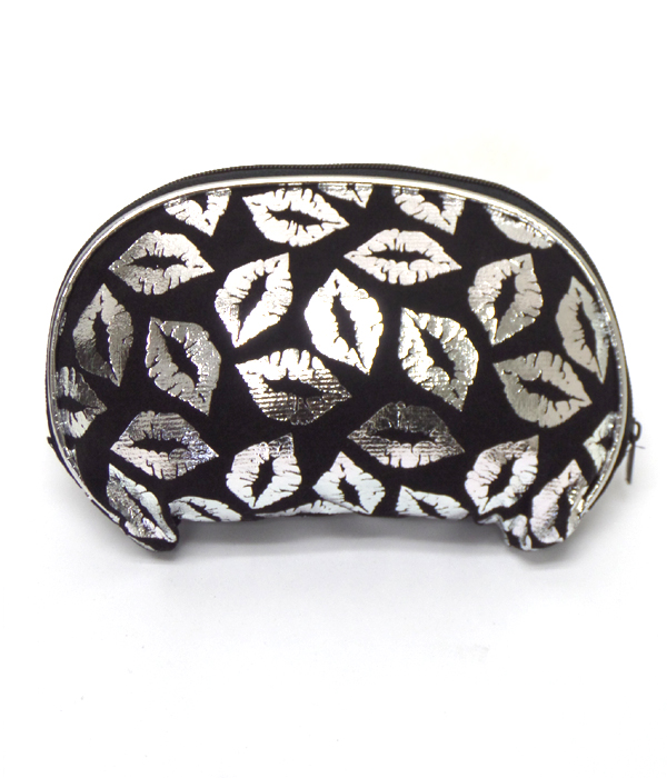 Lip print zipper top make up bag