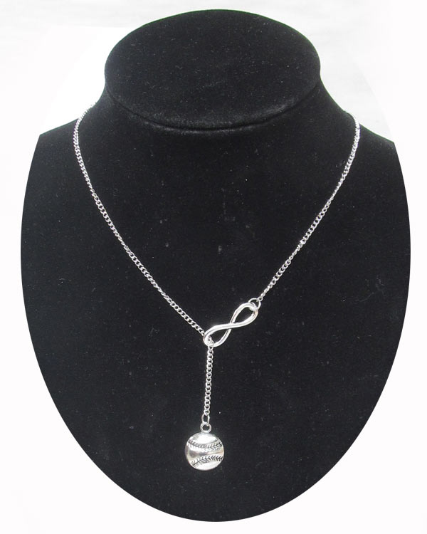 Antique silver baseball and infinity layered necklace
