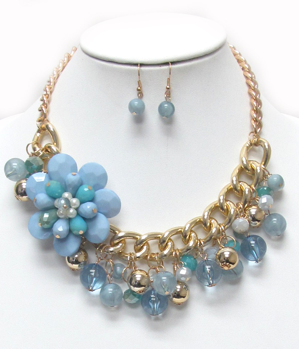 CHUNKY GLASS BALL AND CORSAGE NECKLACE SET