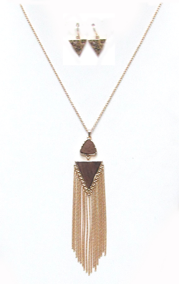 Boho style wood and tassel drop necklace set