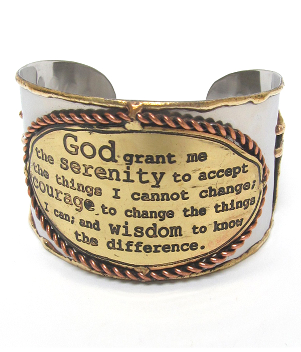 Southern country style handmade metal art serenity prayer cuff bracelet - 100% brass