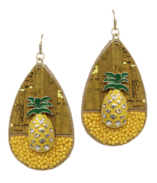 PINEAPPLE ON CORK TEARDROP EARRING