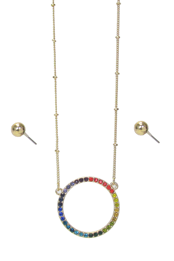 RAINBOW CRYSTAL HOOP PENDANT NECKLACE SET