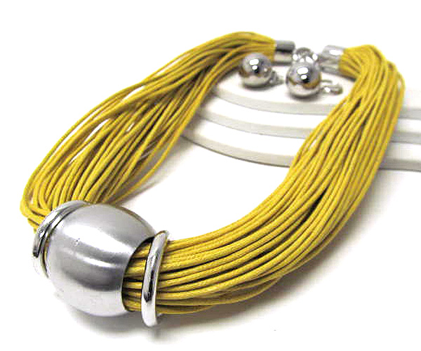 Multi fashion color cord drop round metal link with rings necklace earring set